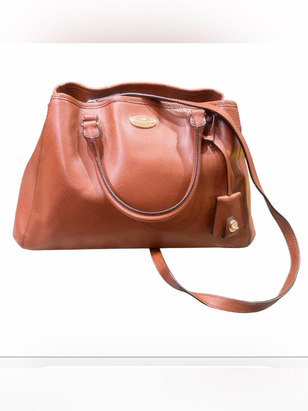 Coach Margot Carryall Satchel Cognac Pebbled Leather Shoulder Tote-Preowned